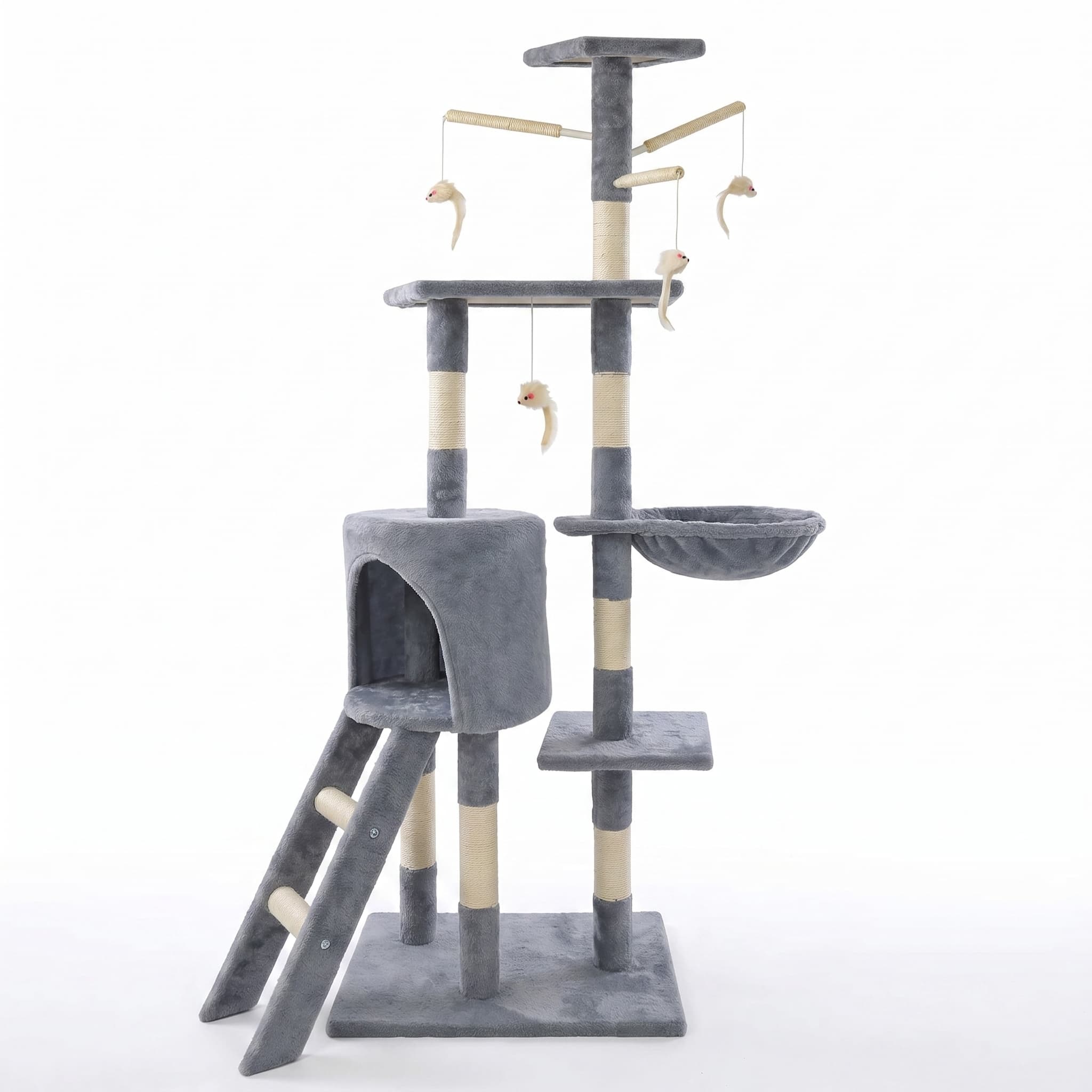 BRIEFNESS 140cm Kratzbaum, Sisal-Säulen, Höhle & Hängematte