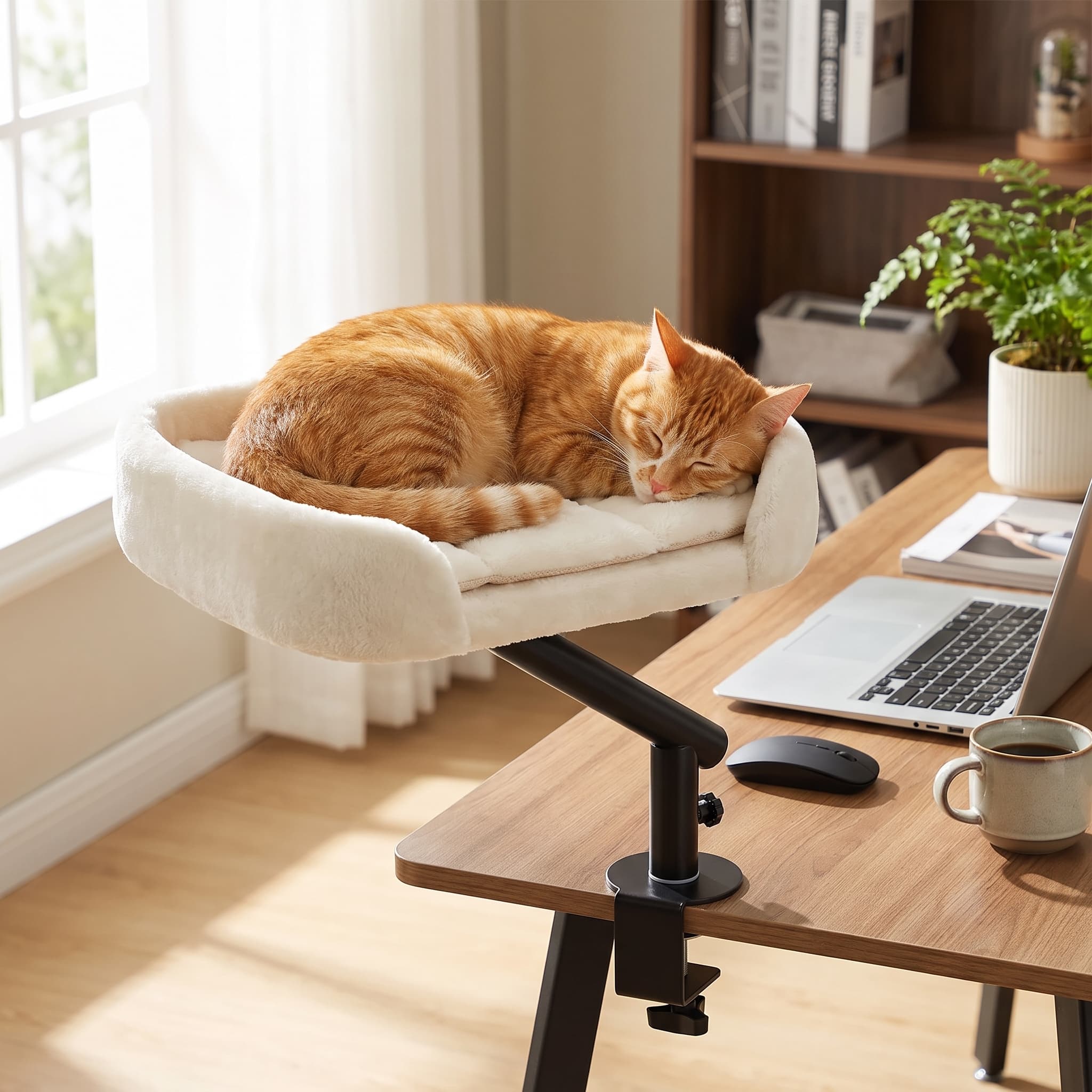 360° drehbares Katzenbett zum Anklemmen an den Schreibtisch